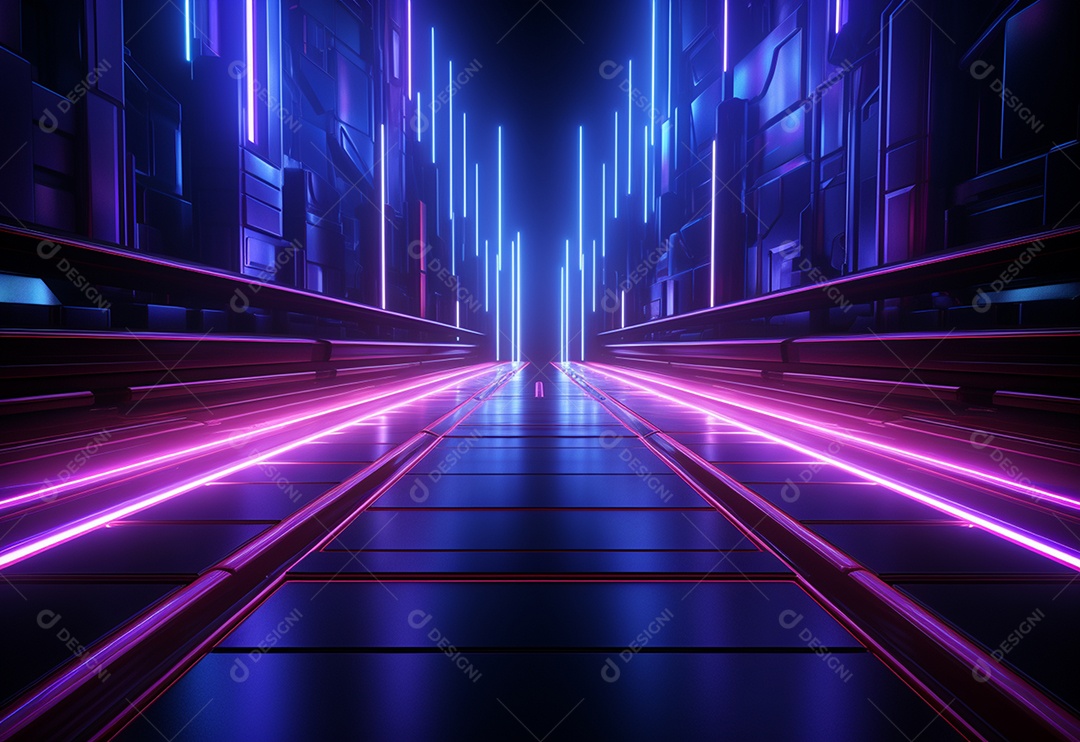 Cenário futurista iluminado por néon realista