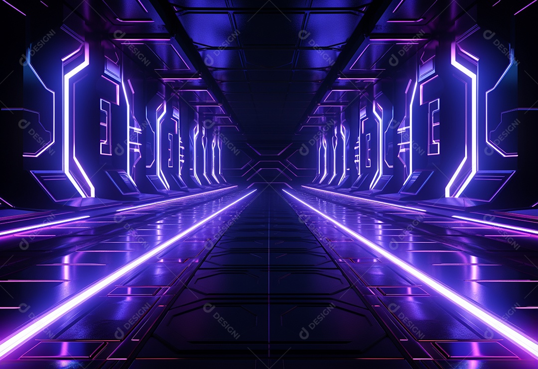 Cenário futurista iluminado por néon realista