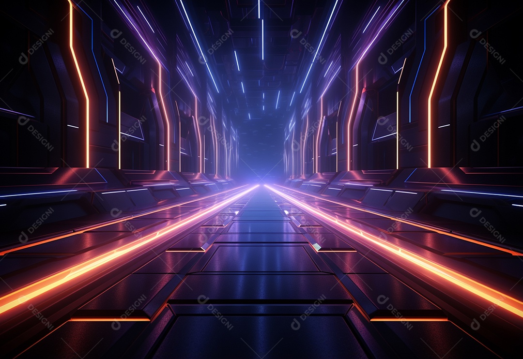 Cenário futurista iluminado por néon realista