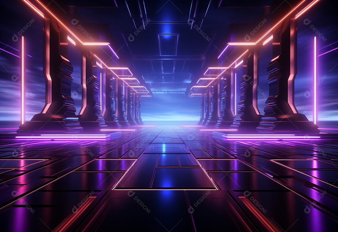 Cenário futurista iluminado por néon realista