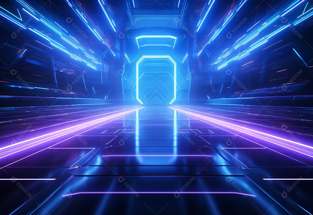 Cenário futurista iluminado por néon realista