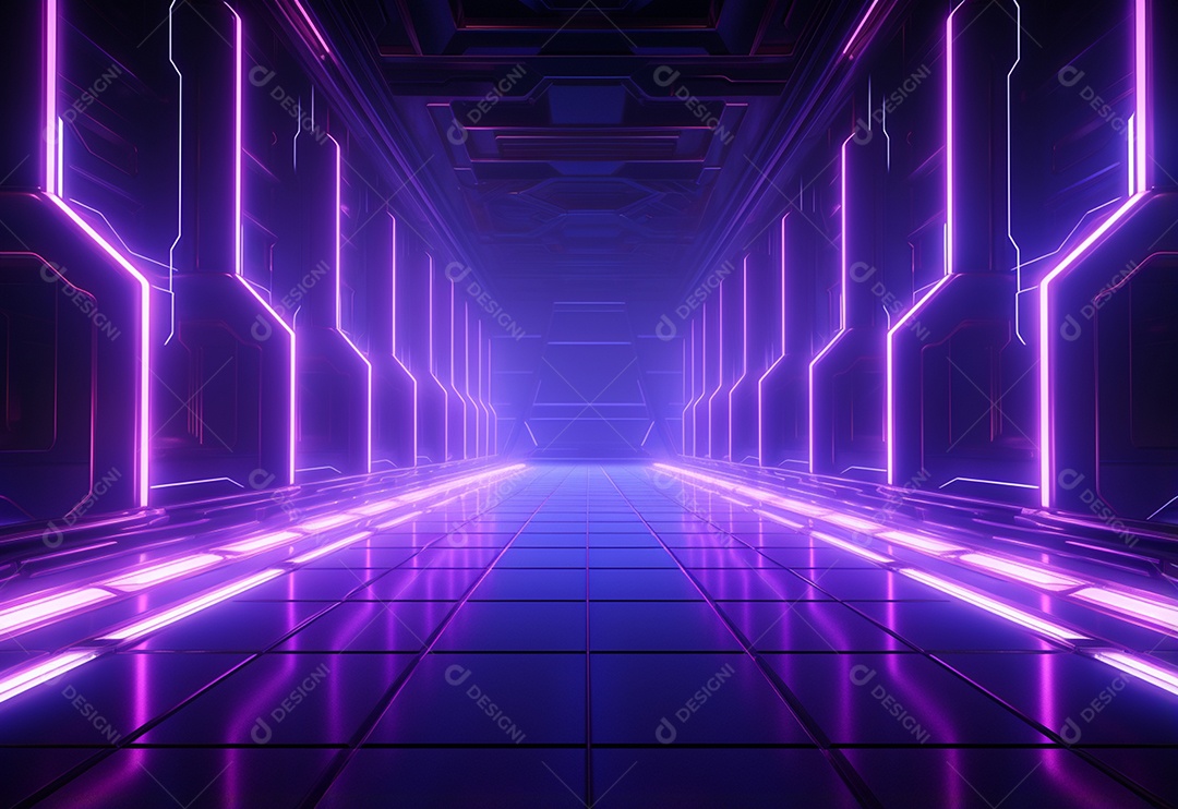 Cenário futurista iluminado por néon realista