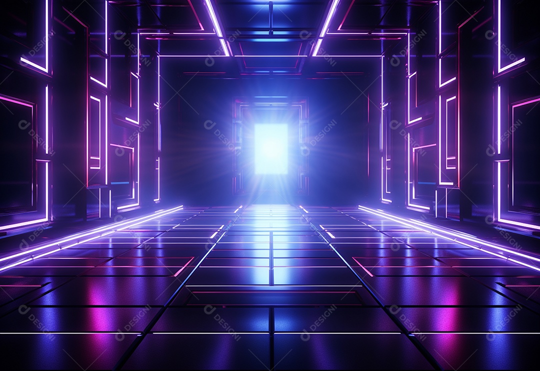 Cenário futurista iluminado por néon realista