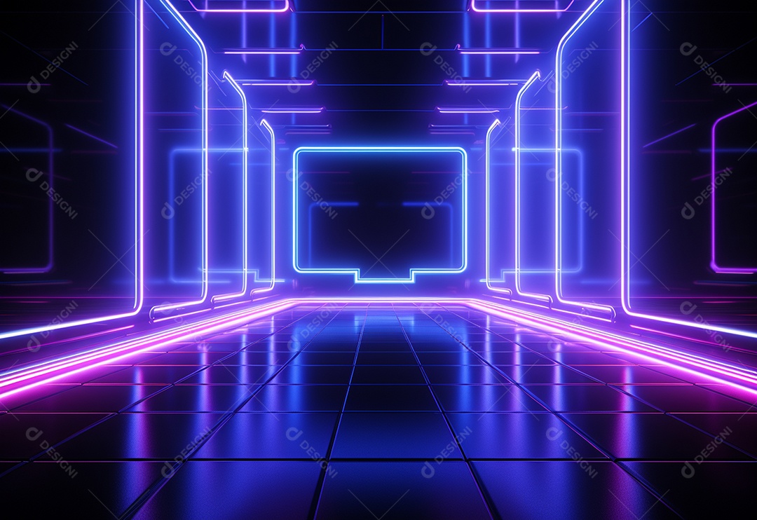 Cenário futurista iluminado por néon realista