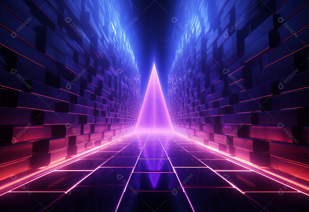 Cenário futurista iluminado por néon realista