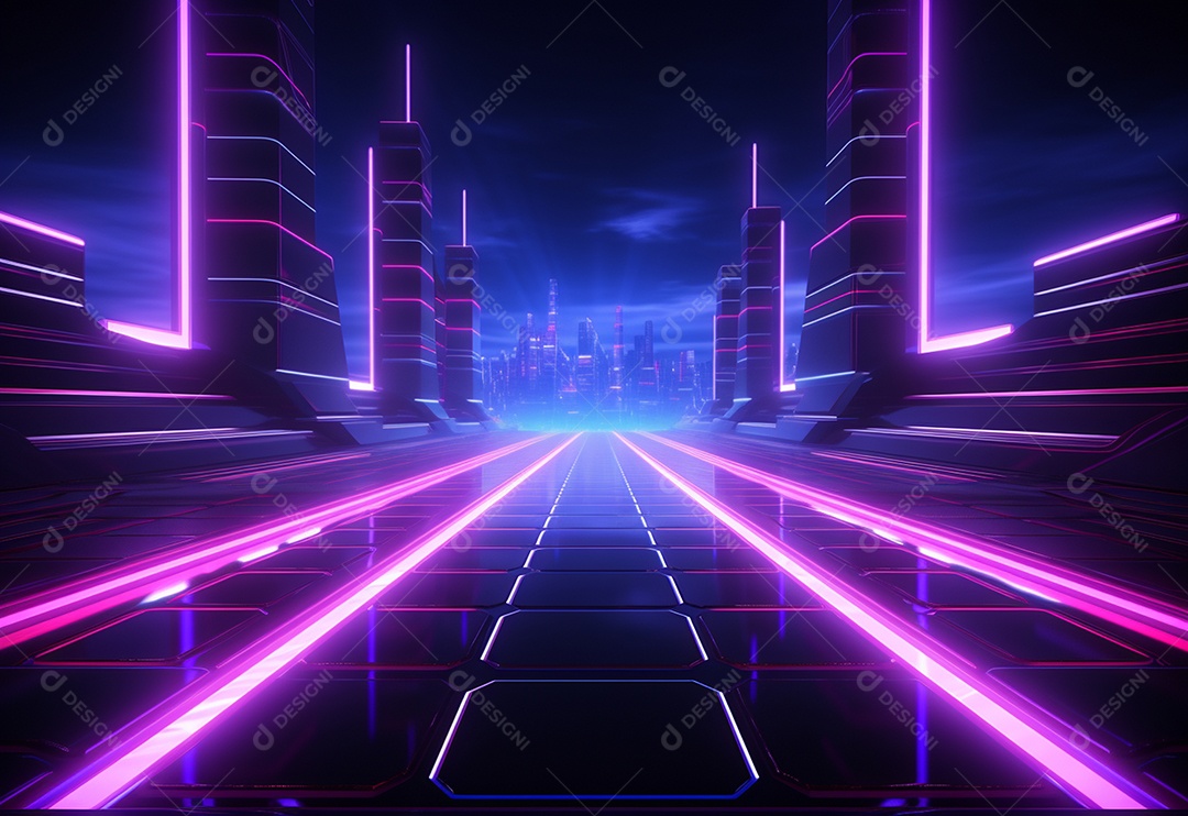 Cenário futurista iluminado por néon realista