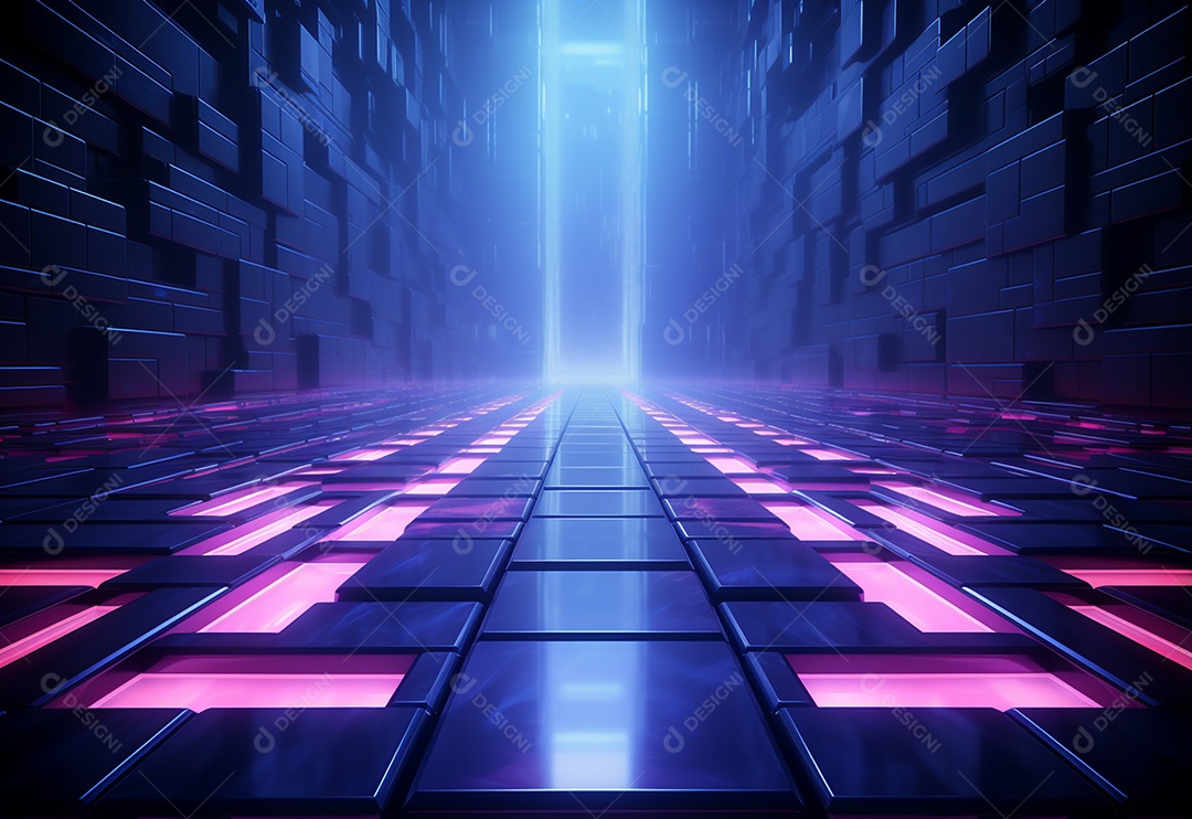 Cenário futurista iluminado por néon realista