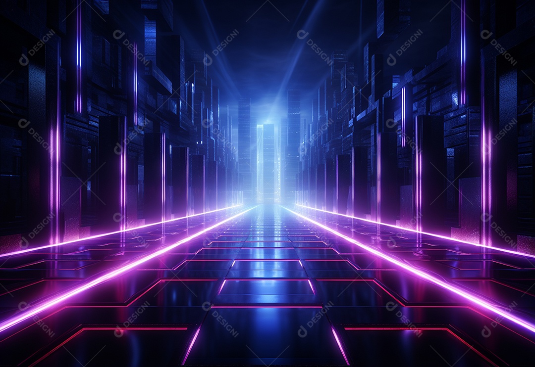 Cenário futurista iluminado por néon realista