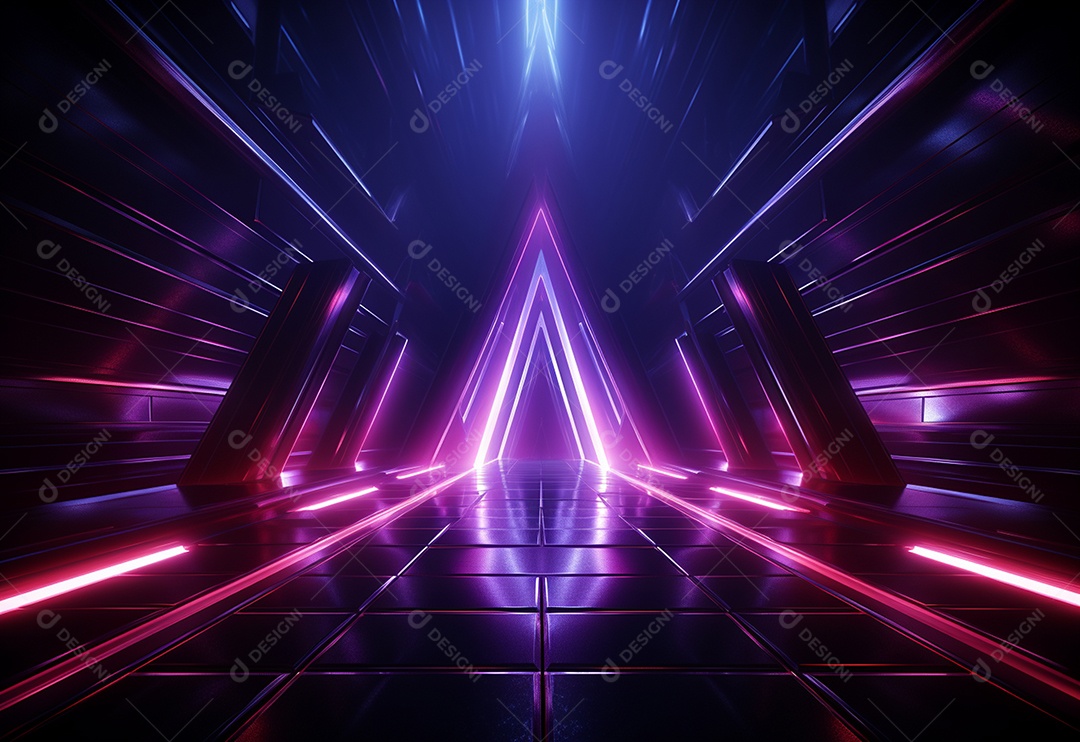 Cenário futurista iluminado por néon realista