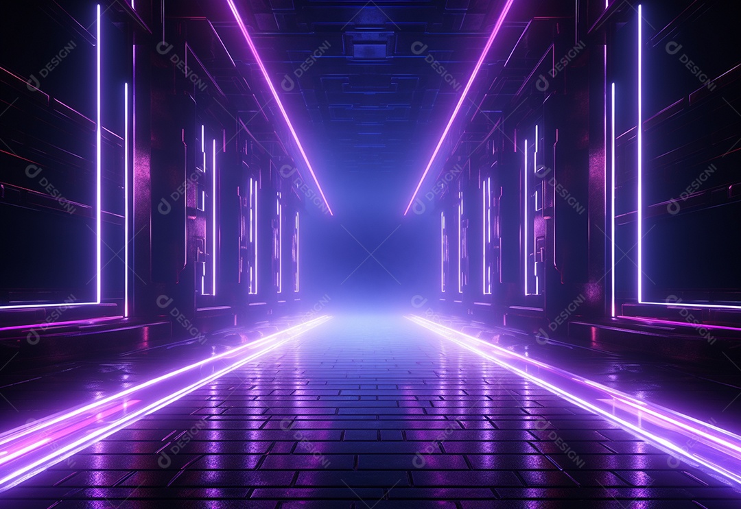 Cenário futurista iluminado por néon realista