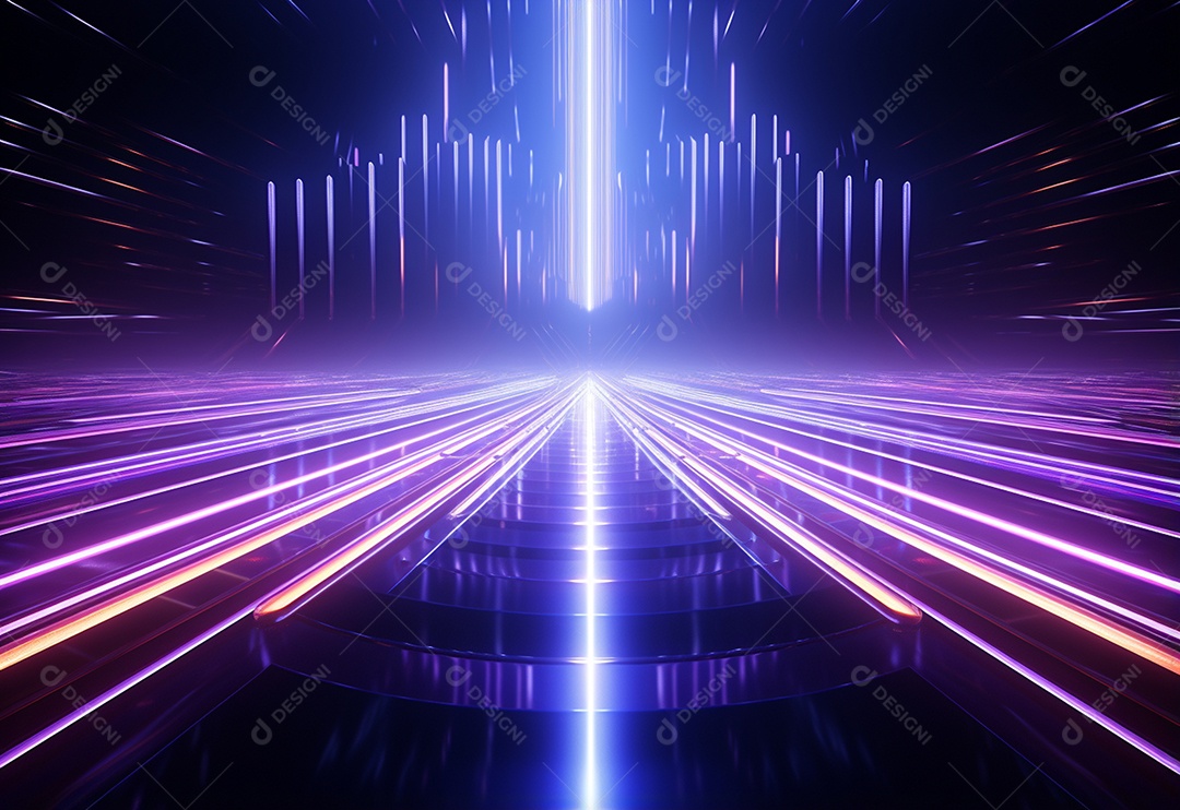 Cenário futurista iluminado por néon realista