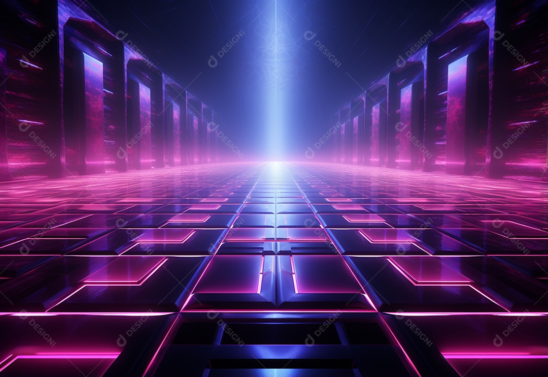 Cenário futurista iluminado por néon realista