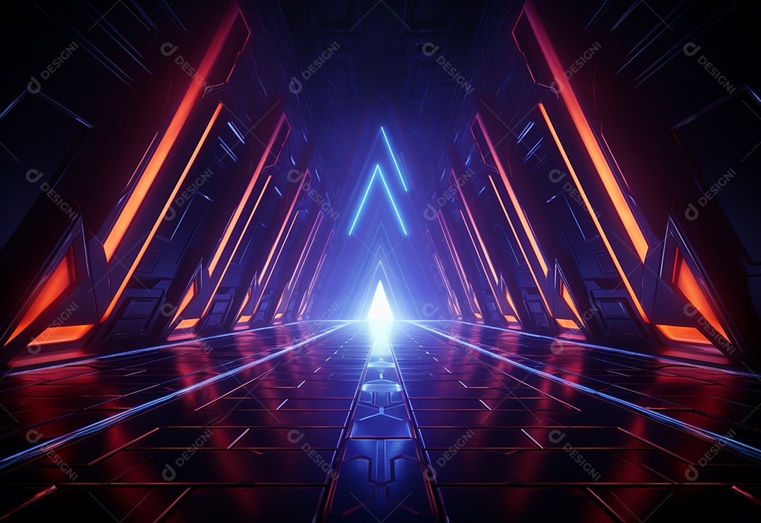 Cenário futurista iluminado por néon realista