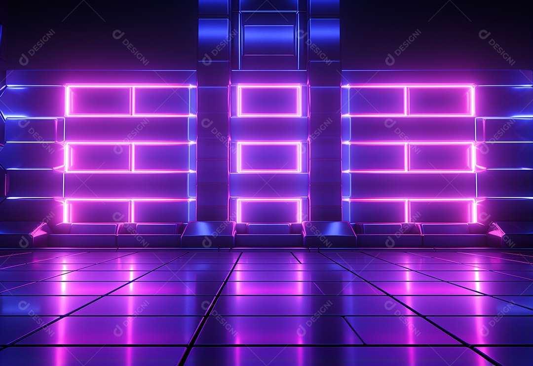 Cenário futurista iluminado por néon realista