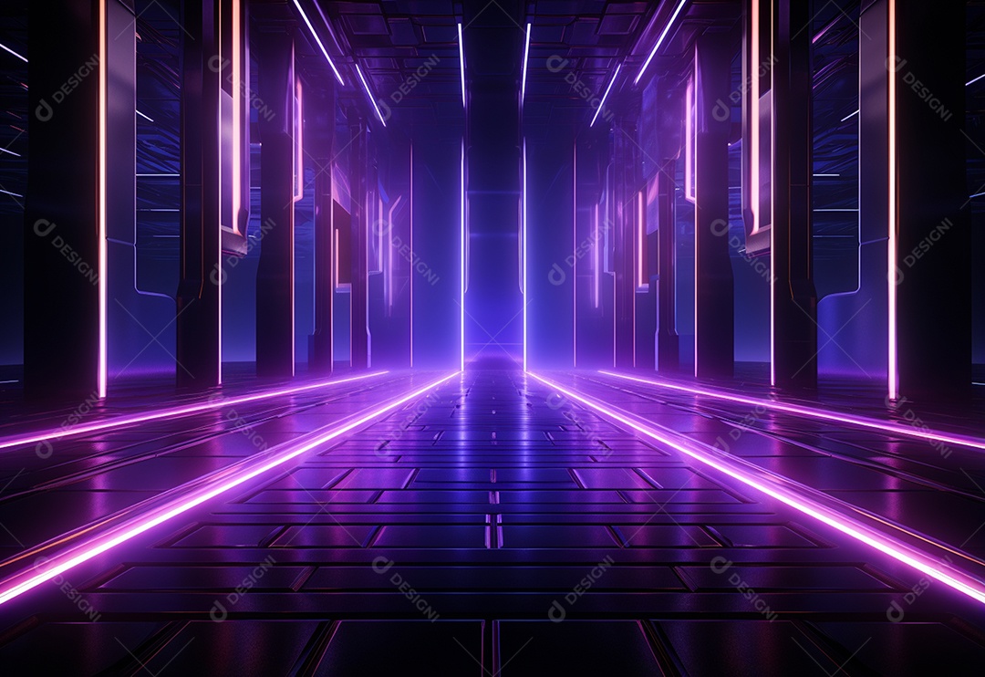 Cenário futurista iluminado por néon realista