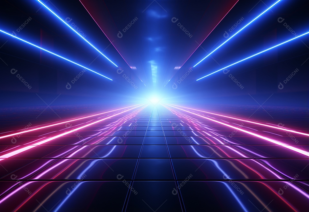 Cenário futurista iluminado por néon realista