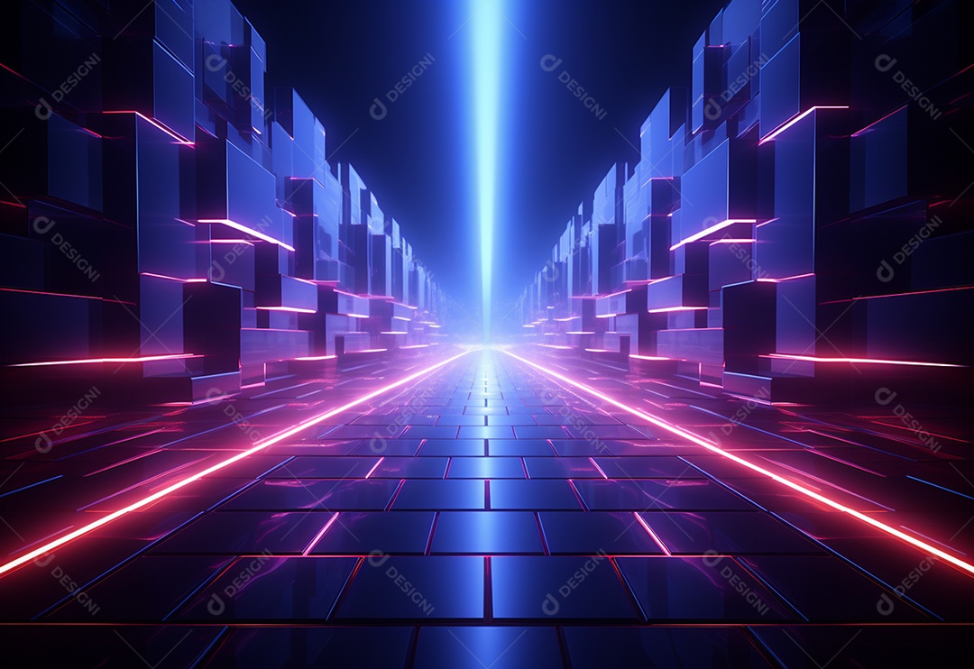 Cenário futurista iluminado por néon realista