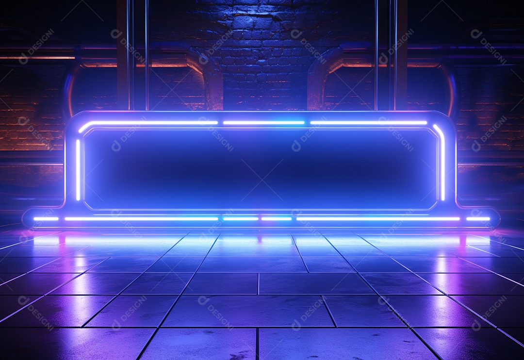 Cenário futurista iluminado por néon realista