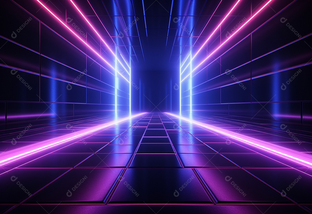 Cenário futurista iluminado por néon realista