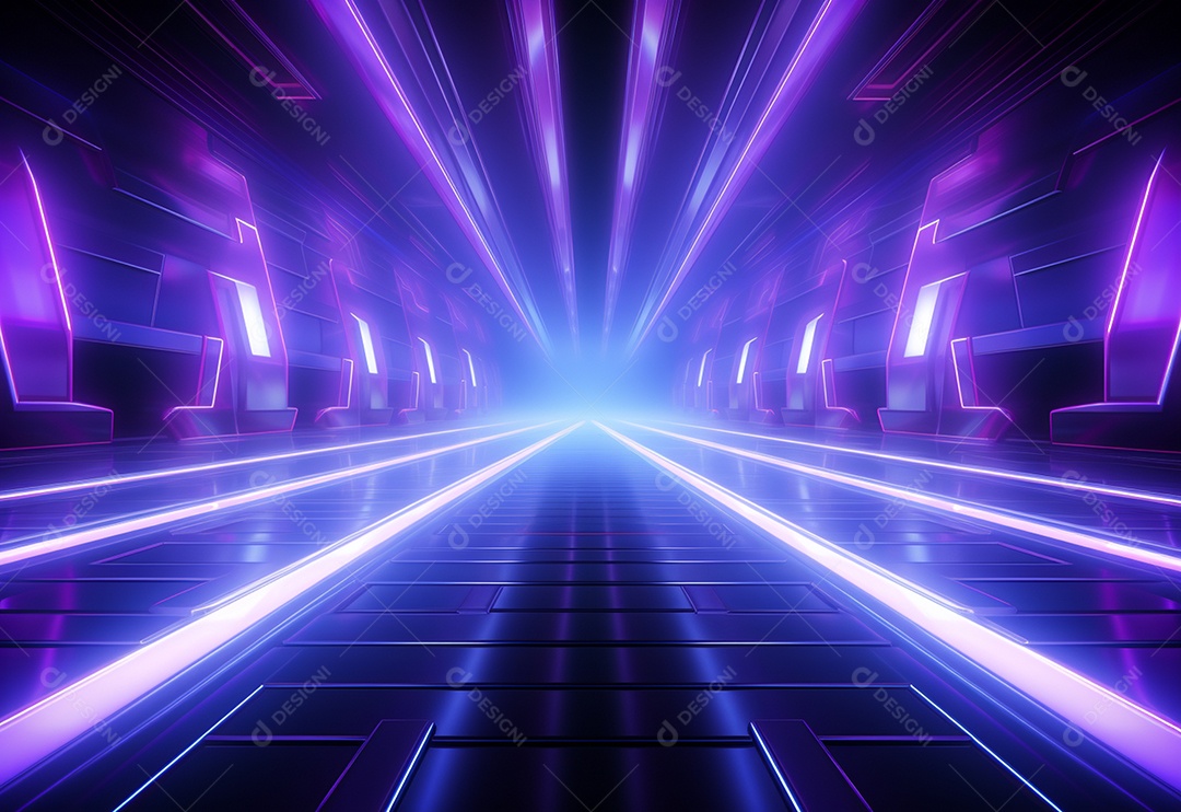 Cenário futurista iluminado por néon realista