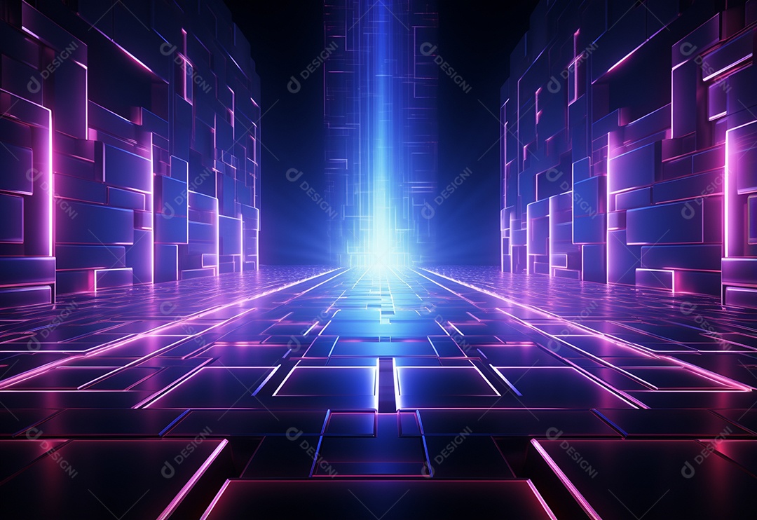 Cenário futurista iluminado por néon realista