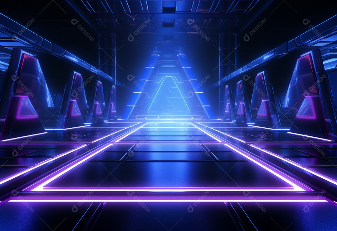 Cenário futurista iluminado por néon realista