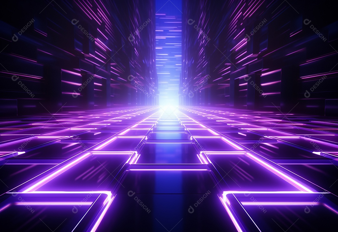 Cenário futurista iluminado por néon realista