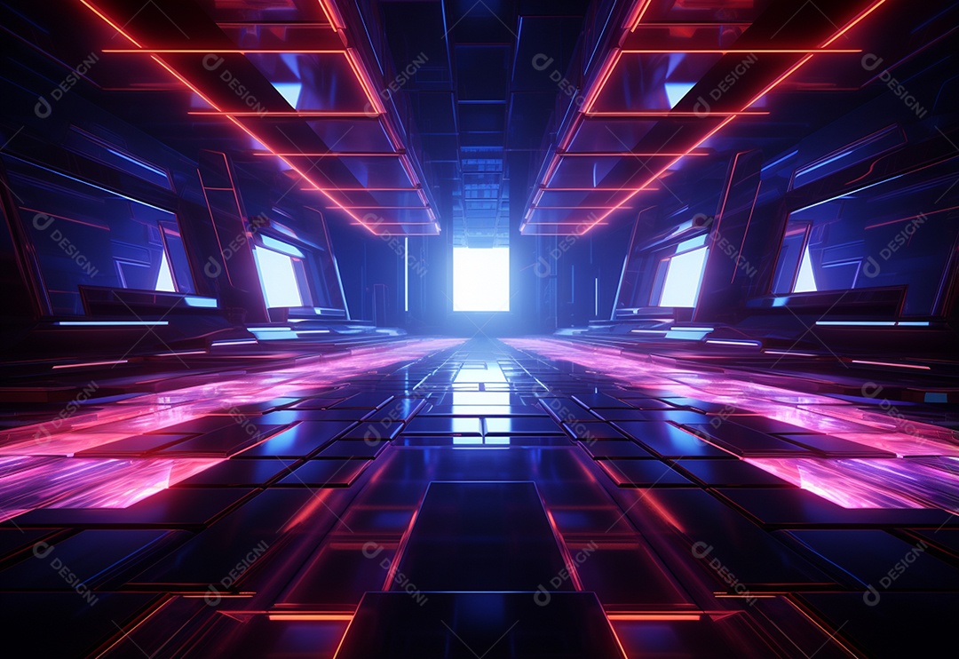 Cenário futurista iluminado por néon realista