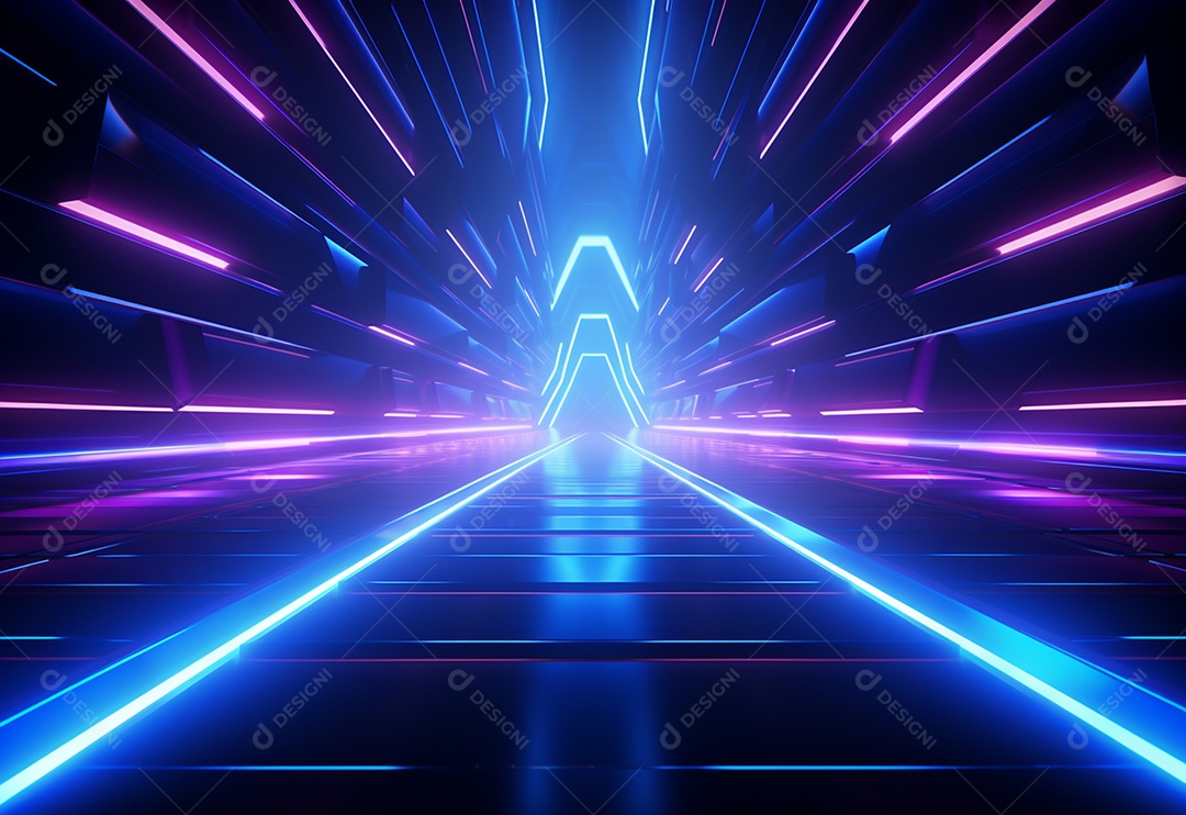 Cenário futurista iluminado por néon realista