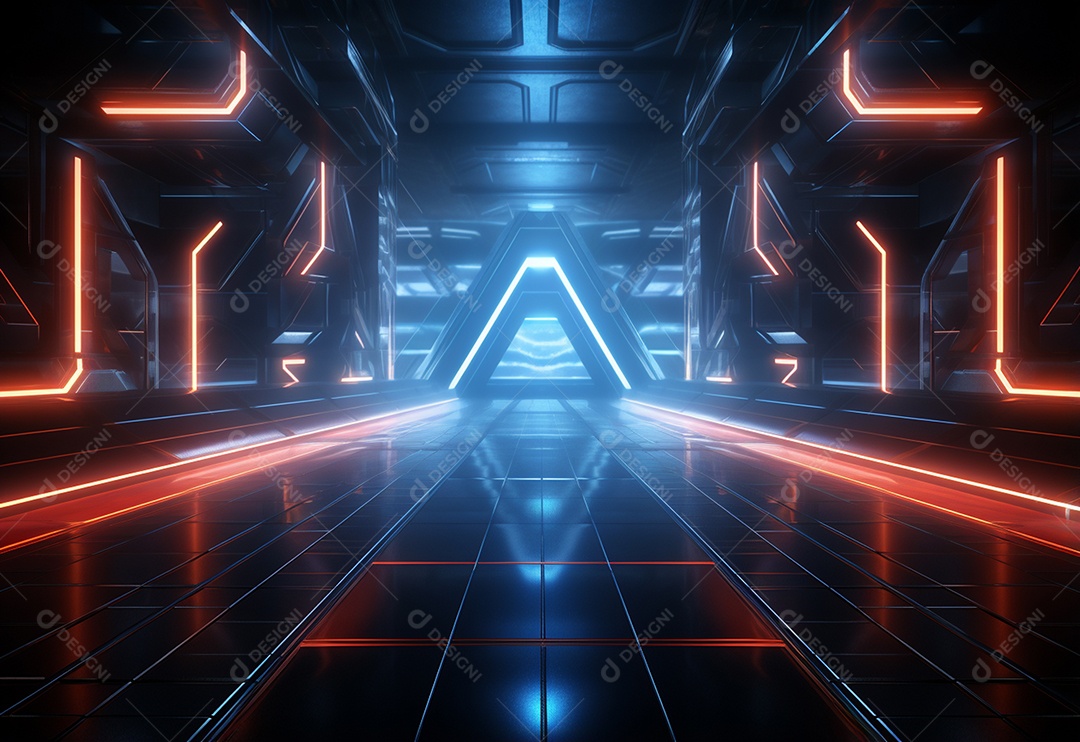 Cenário futurista iluminado por néon realista