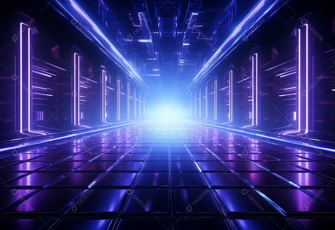 Cenário futurista iluminado por néon realista