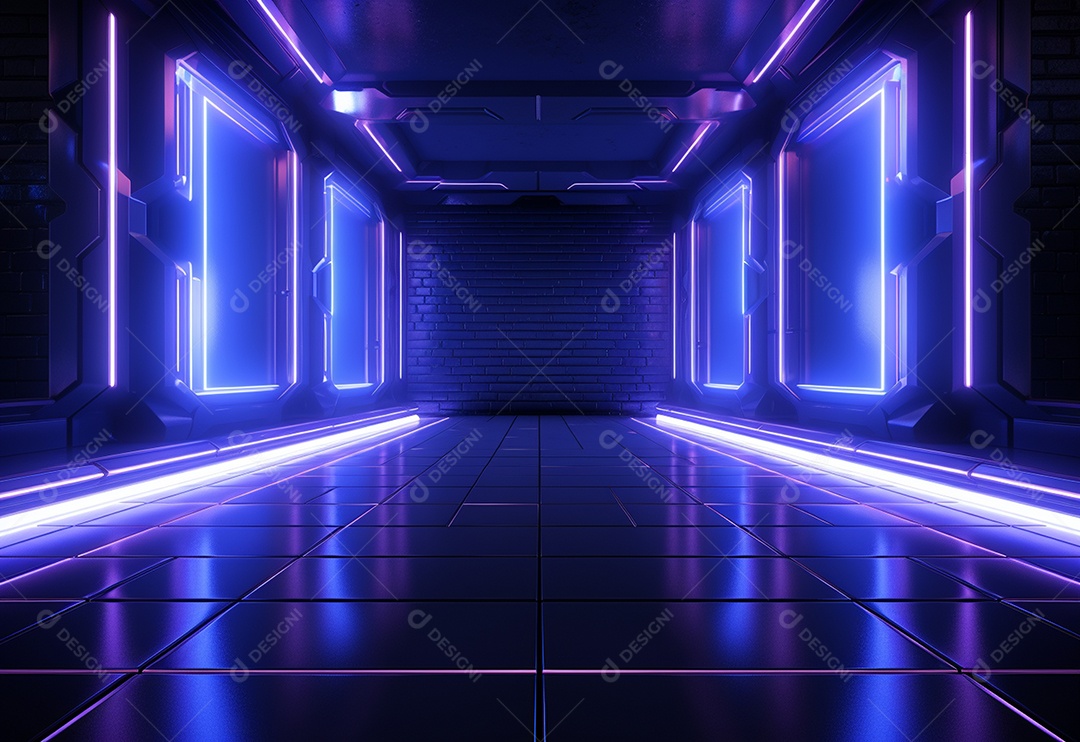 Cenário futurista iluminado por néon realista