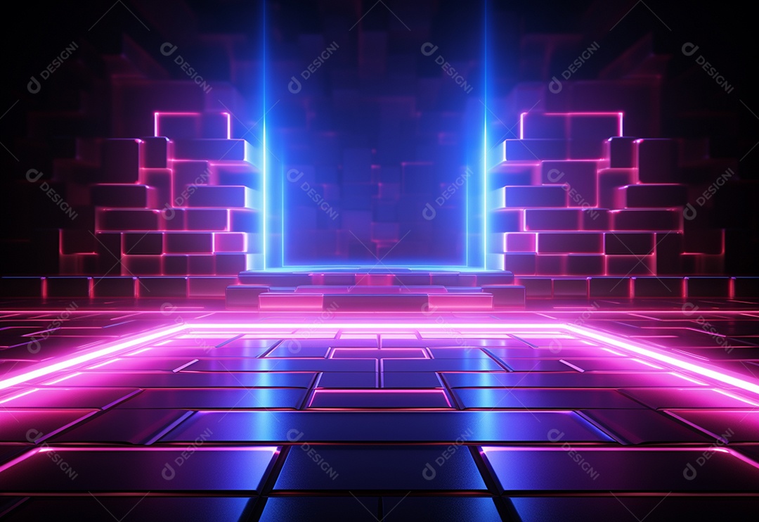 Cenário futurista iluminado por néon realista