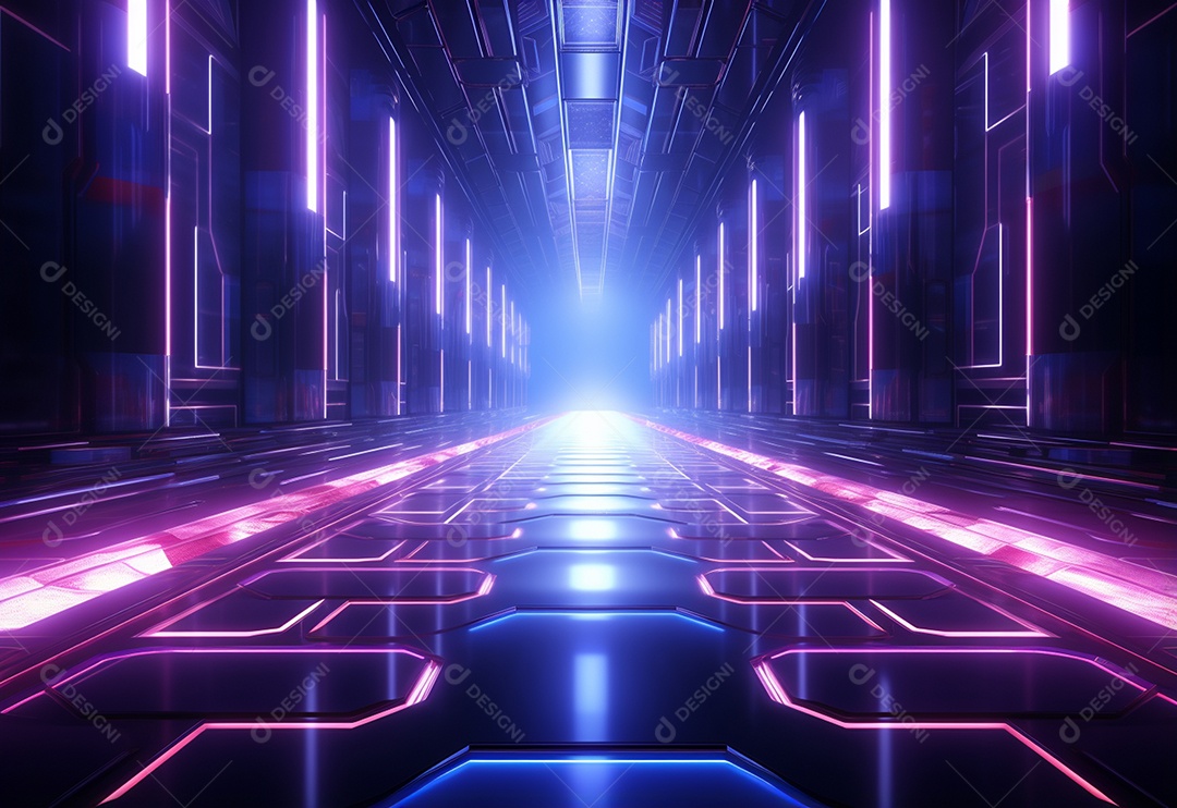 Cenário futurista iluminado por néon realista