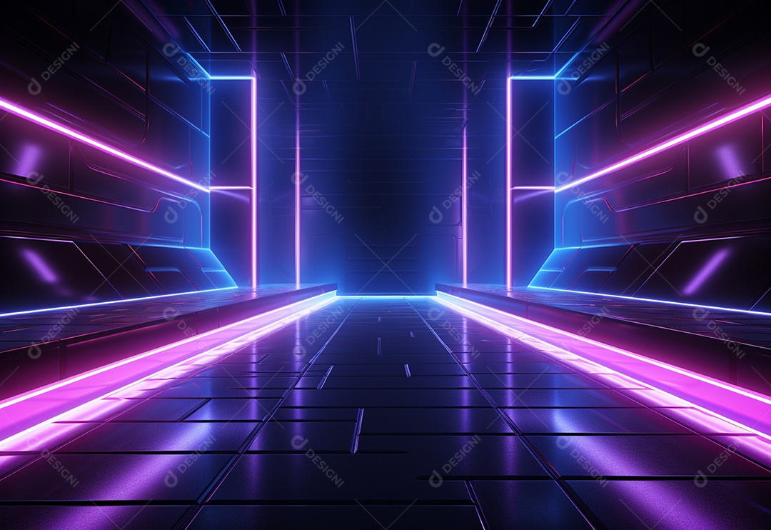 Cenário futurista iluminado por néon realista