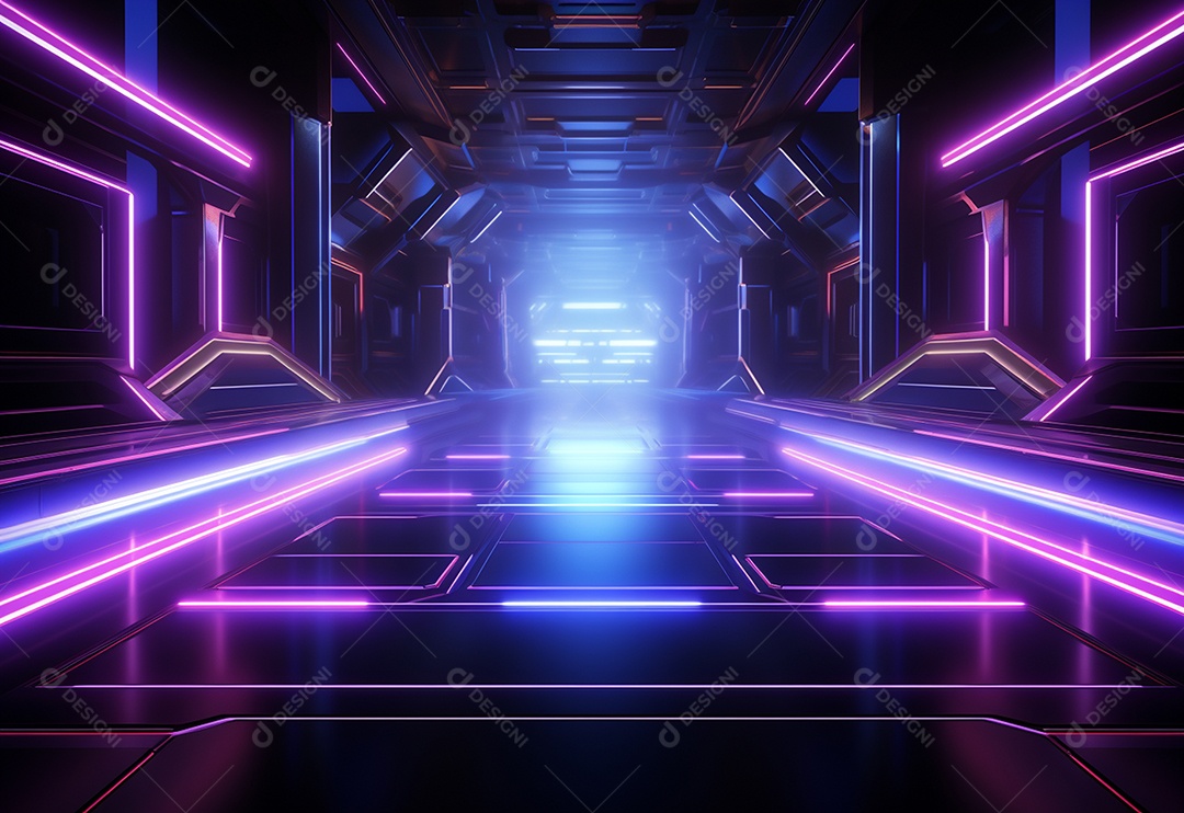 Cenário futurista iluminado por néon realista