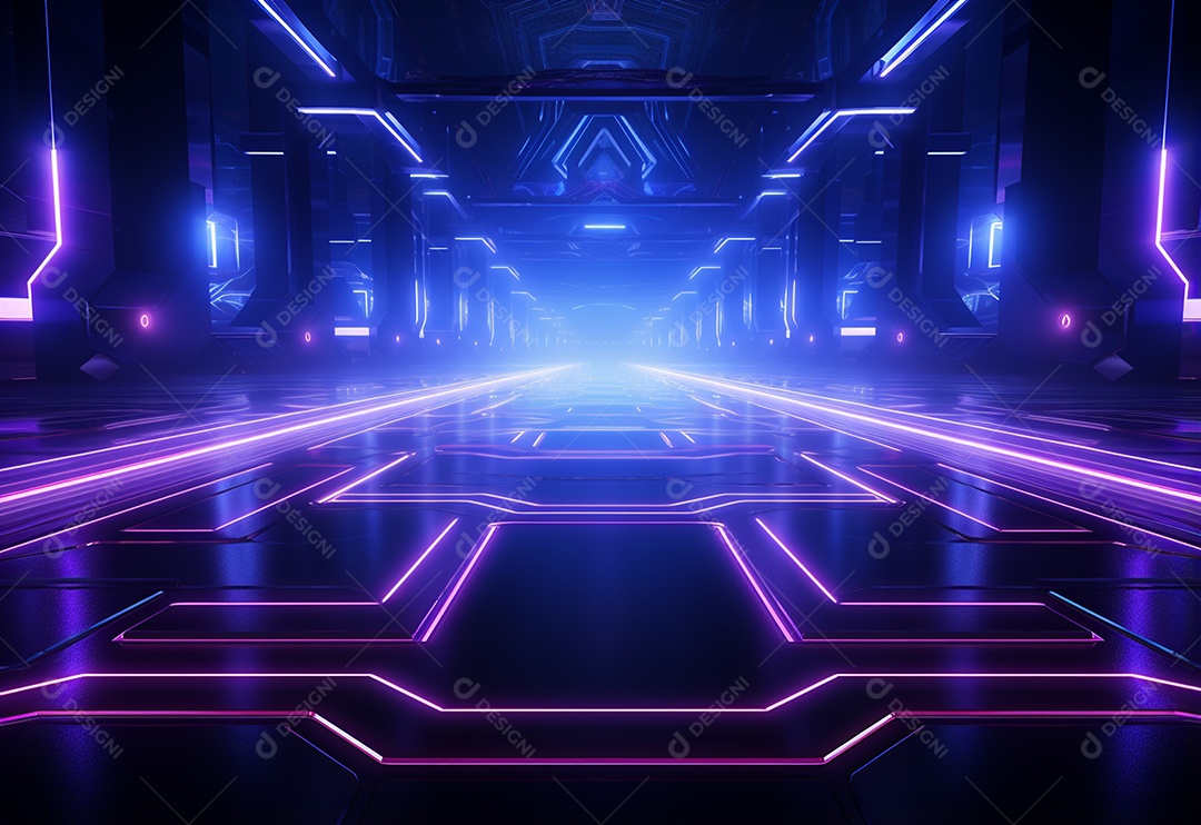 Cenário futurista iluminado por néon realista