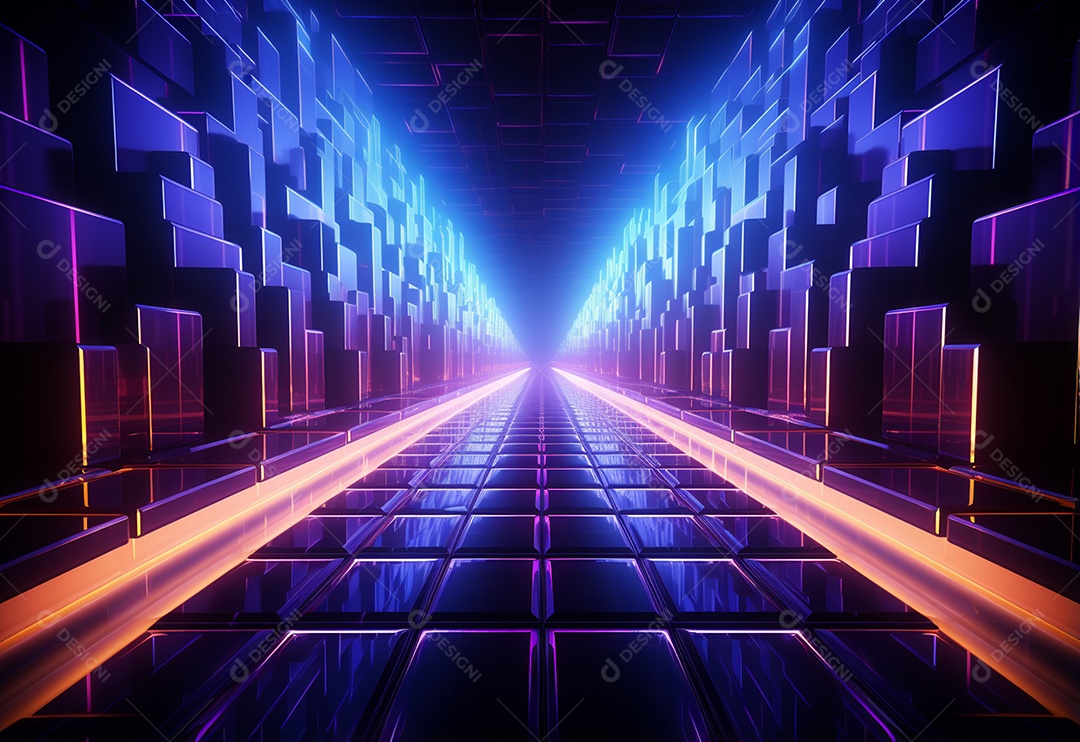 Cenário futurista iluminado por néon realista