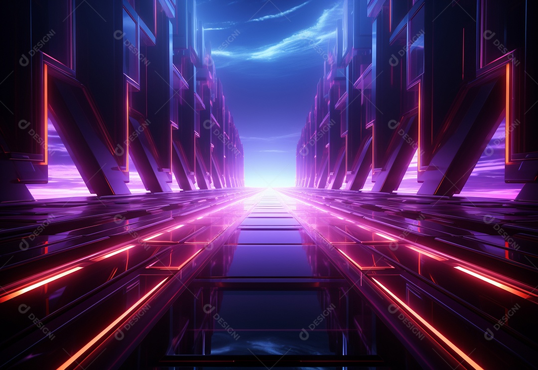 Cenário futurista iluminado por néon realista