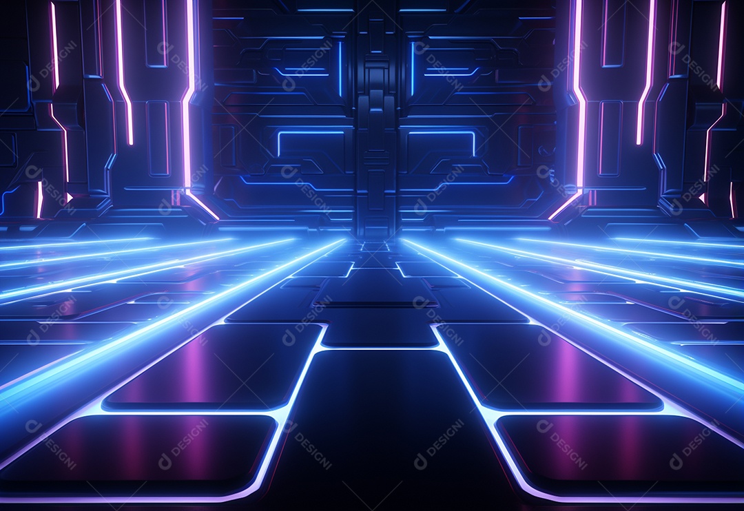 Cenário futurista iluminado por néon realista