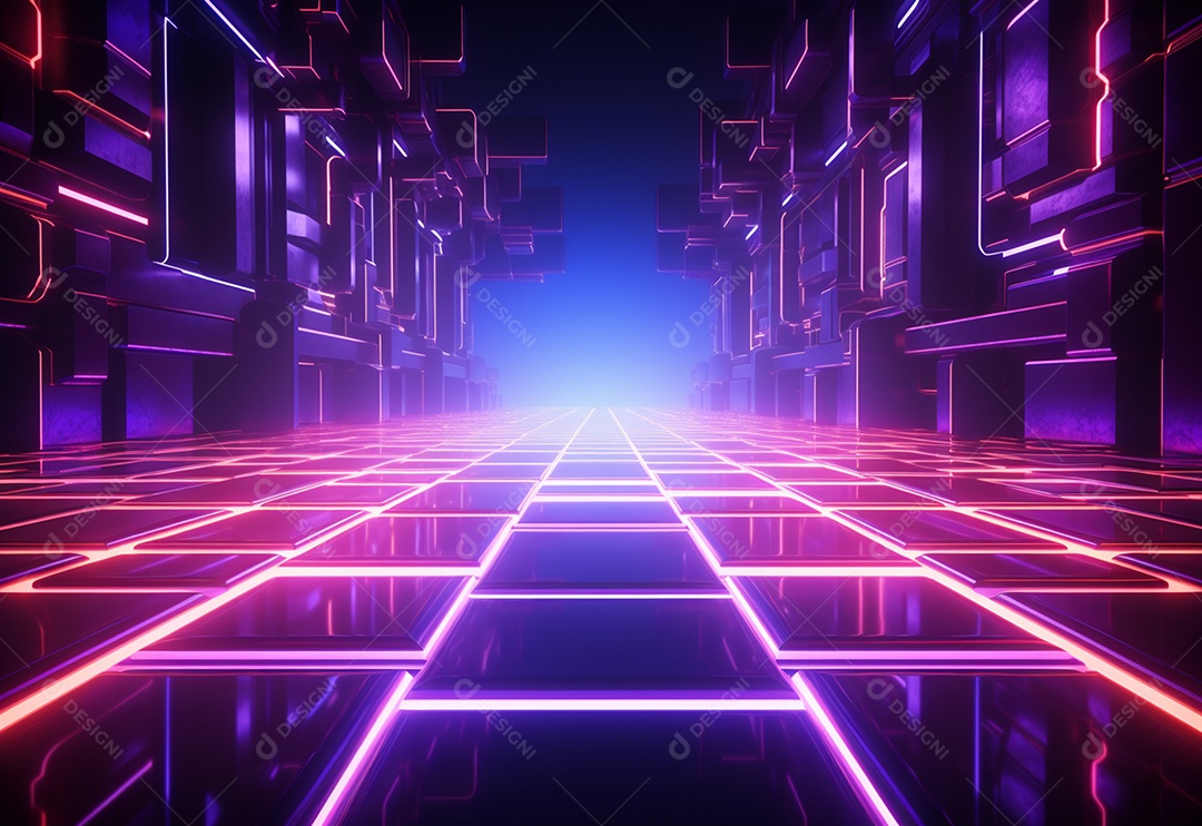 Cenário futurista iluminado por néon realista