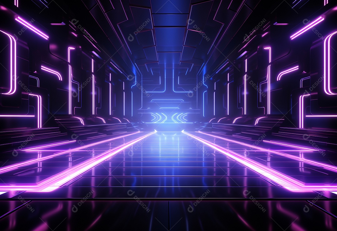 Cenário futurista iluminado por néon realista