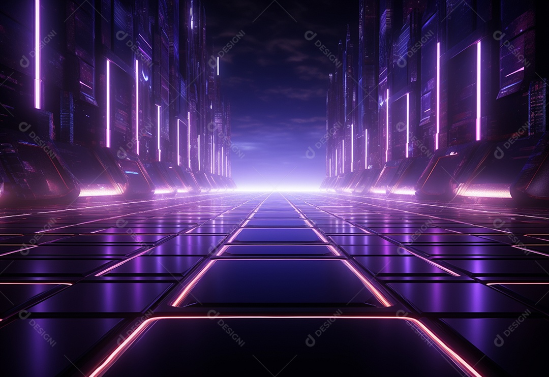 Cenário futurista iluminado por néon realista