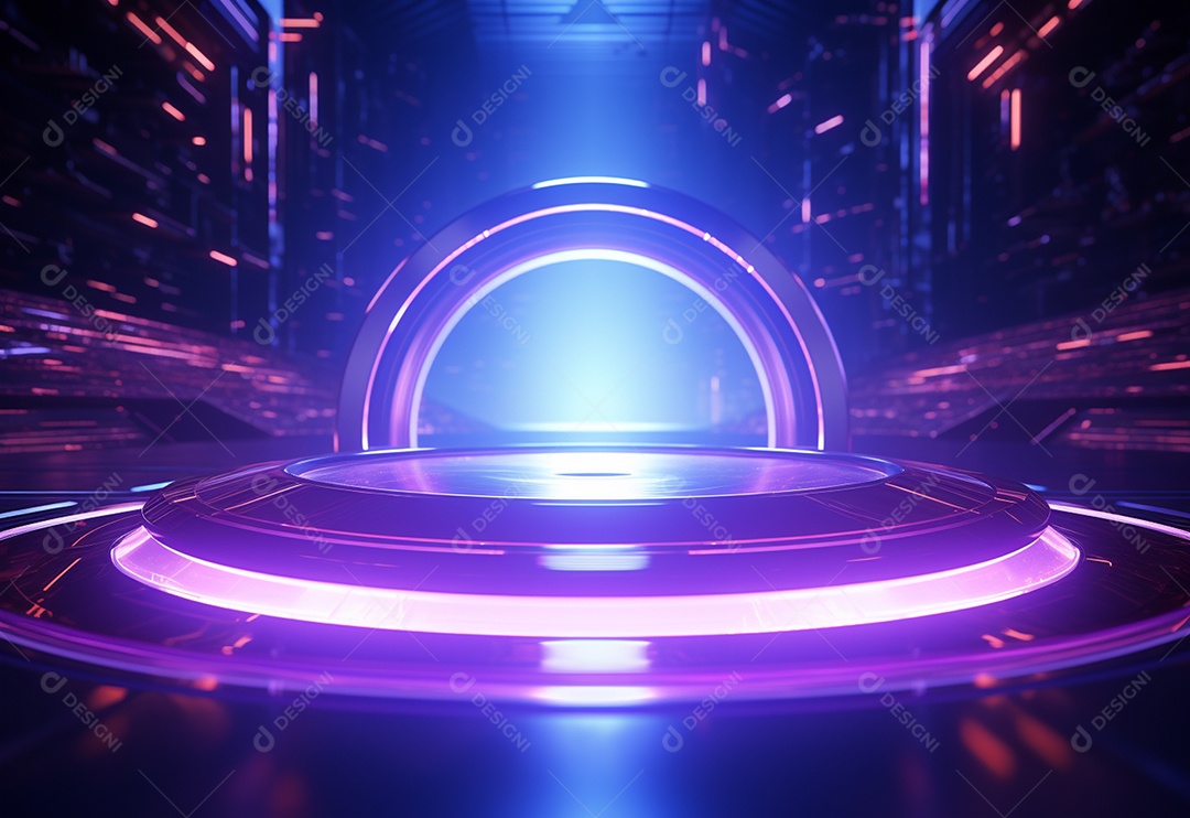 Cenário futurista iluminado por néon realista