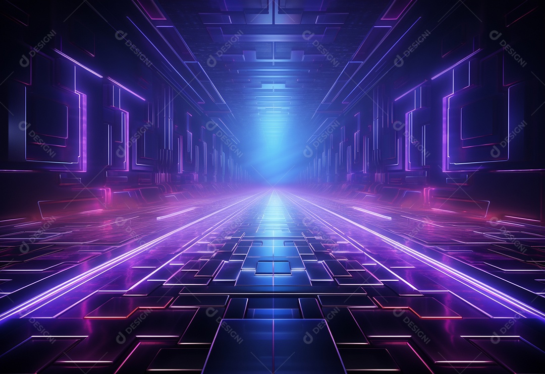 Cenário futurista iluminado por néon realista