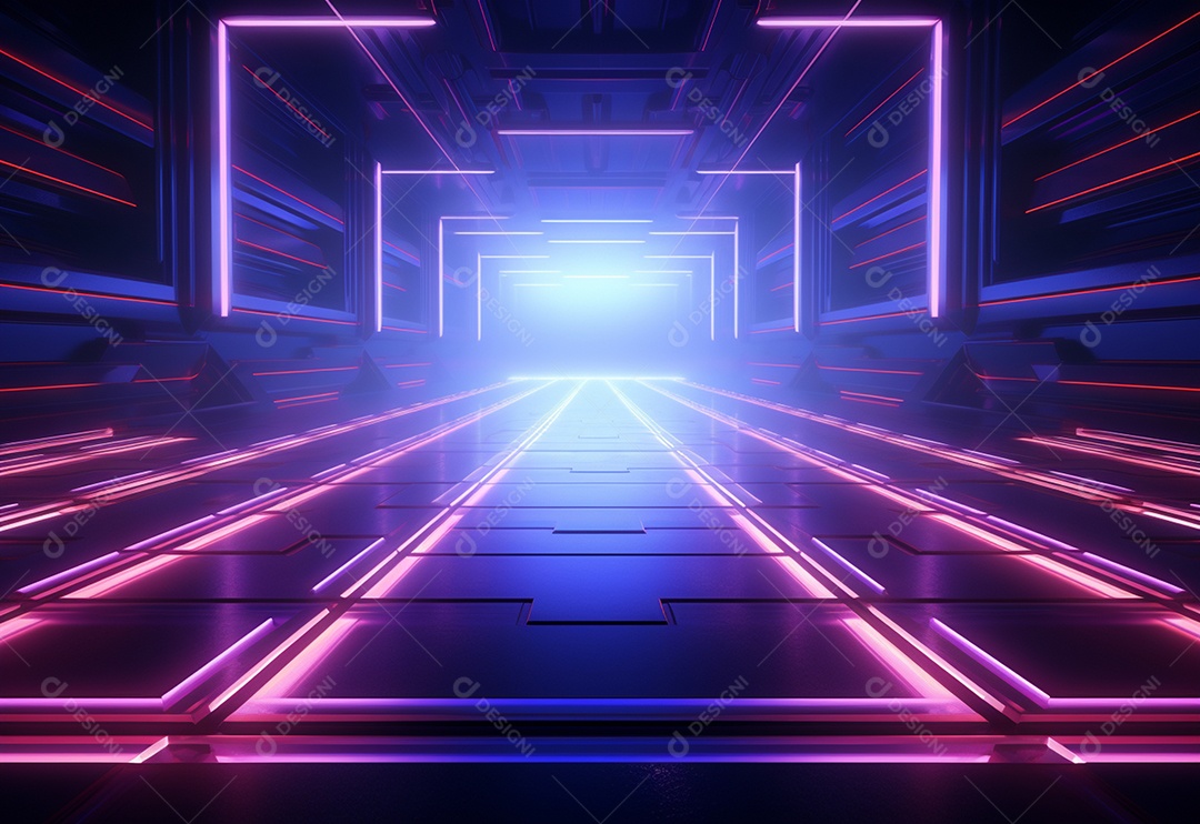 Cenário futurista iluminado por néon realista