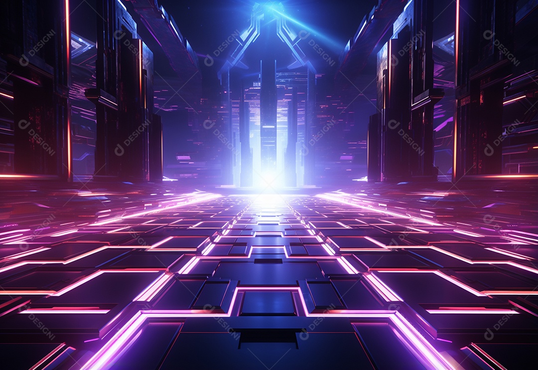 Cenário futurista iluminado por néon realista