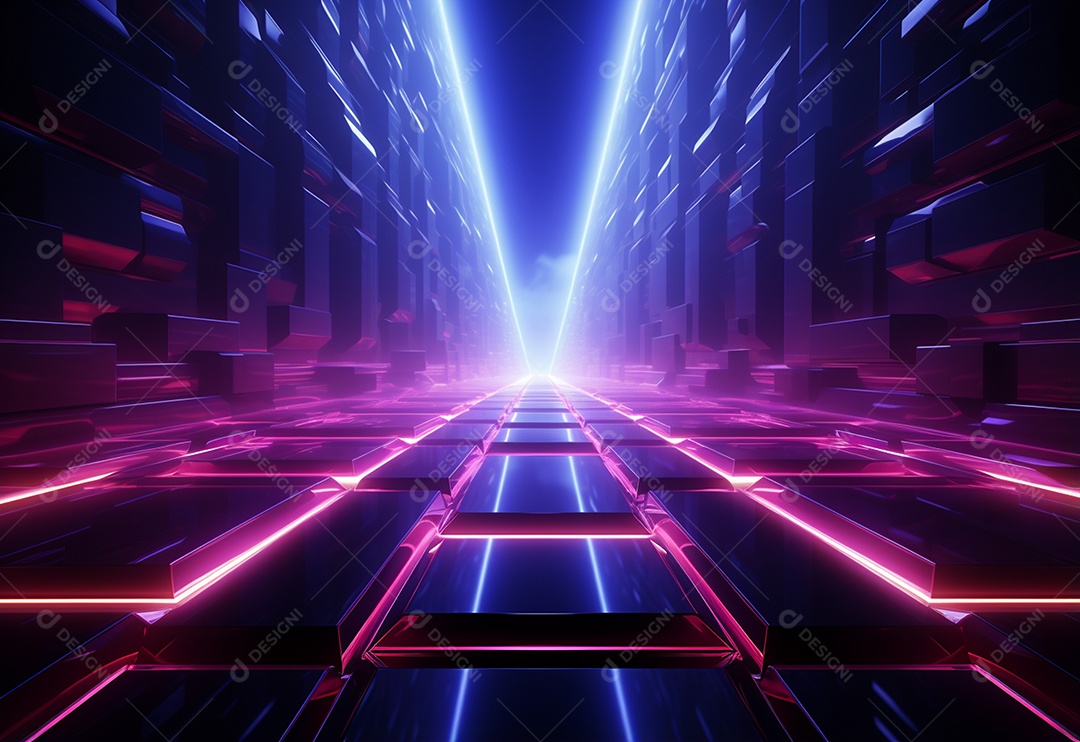 Cenário futurista iluminado por néon realista