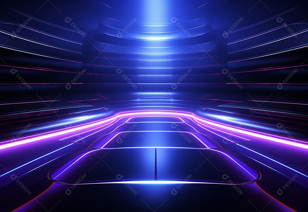 Cenário futurista iluminado por néon realista