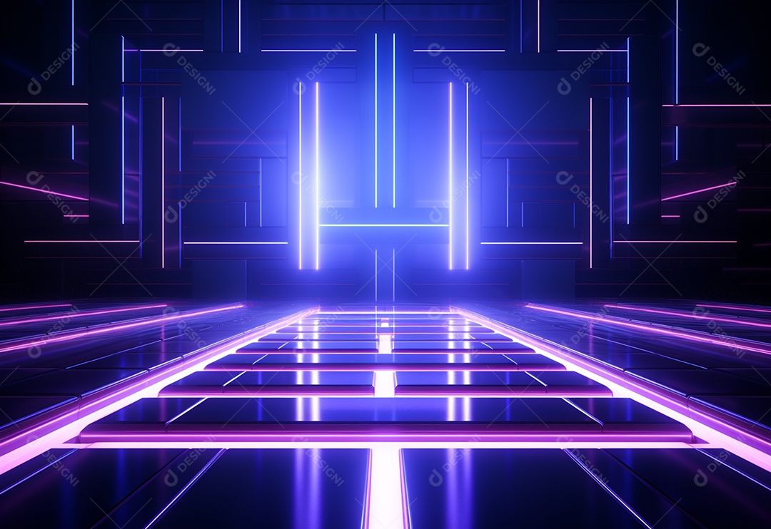 Cenário futurista iluminado por néon realista